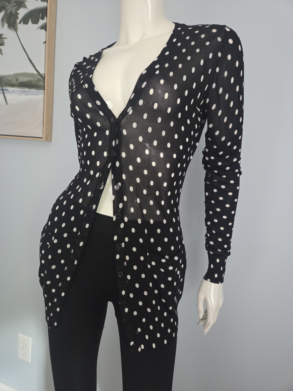 Dolce & Gabbana Black & White Polka Dot Sheer Cardigan Top Small